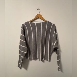 Greige Gray and White Striped Women's Sweater